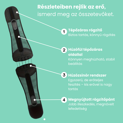 Testtartást segítő heveder (húzómechanika rendszerrel)